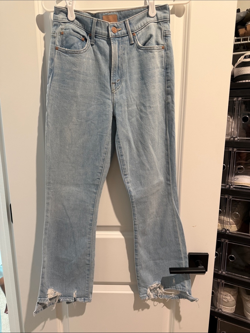 MOTHER Light Blue Frayed Hem Wide-Leg Jeans - Picture 2 of 7